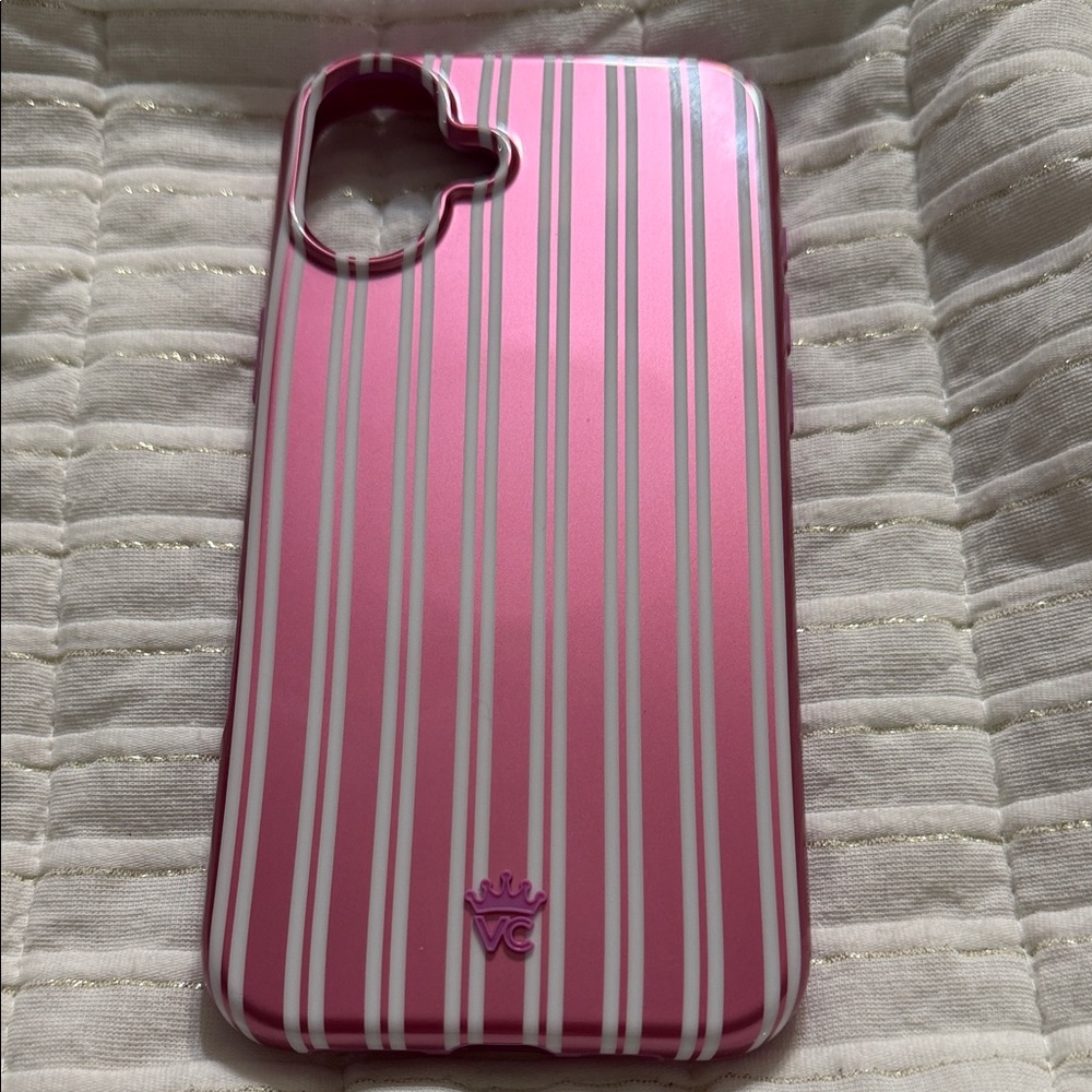 Velvet Caviar Pink and White Striped Phone Case iPhone16 Plus